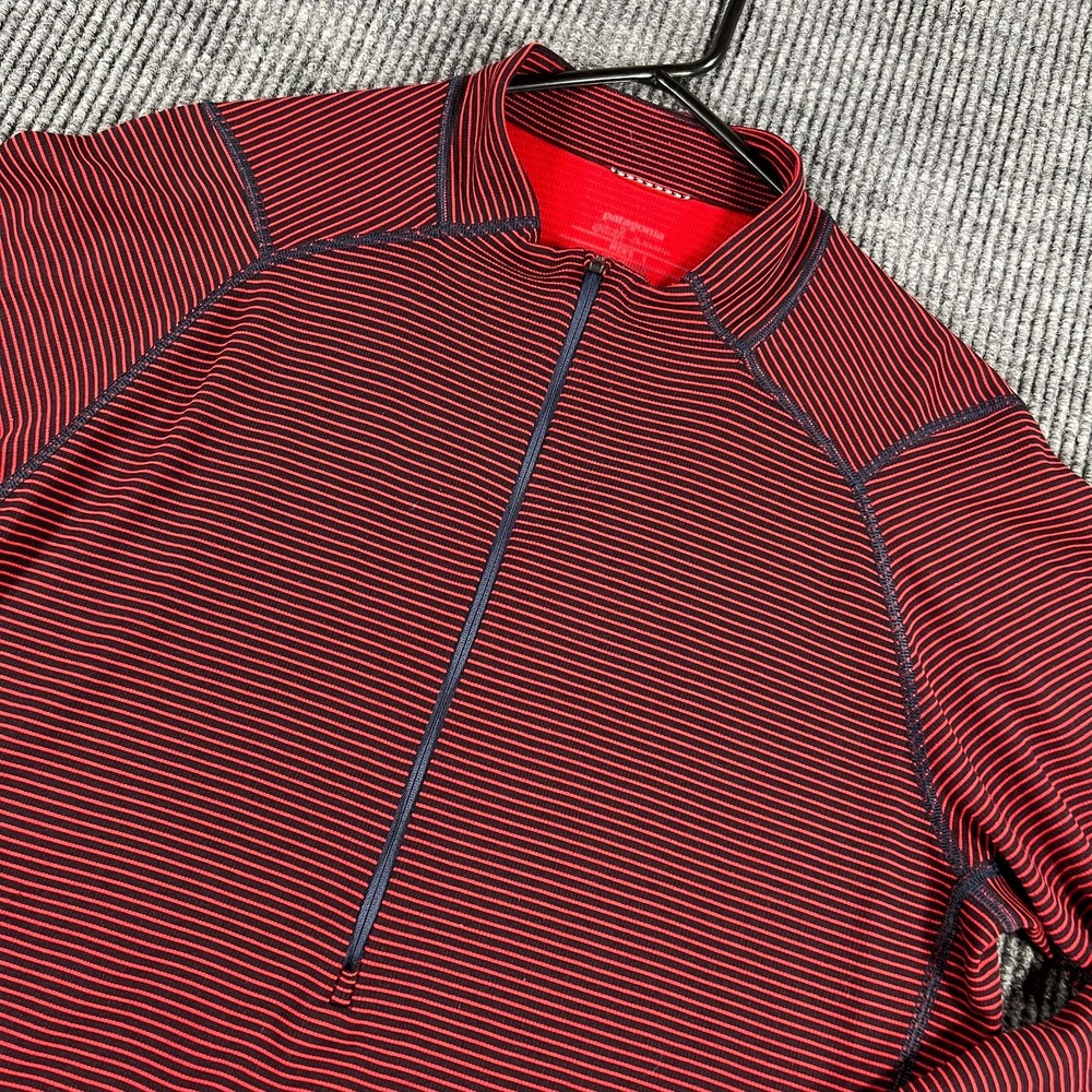 Patagonia Capilene 2 Lightweight Pullover Shirt Mens Large Red Striped 1/4 Zip